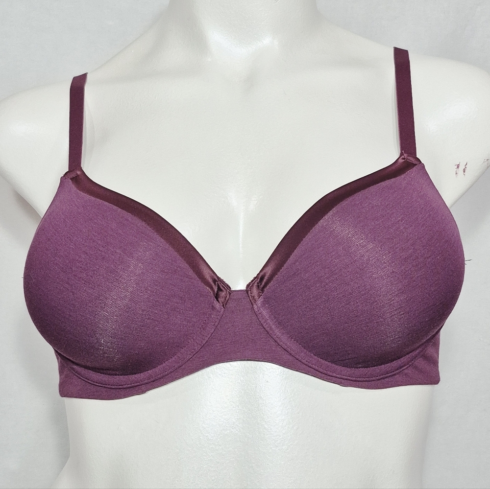 36C Beauty by Bali B202 44% Cotton T-Shirt Underwire Bra Burgundy